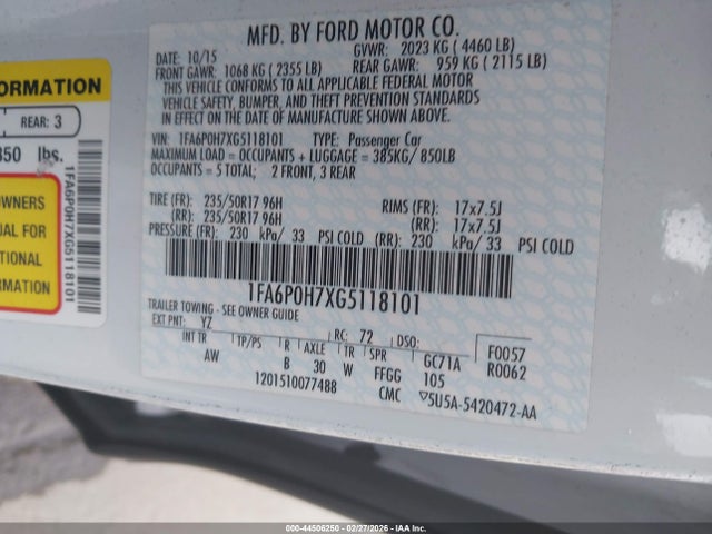 Ford FUSION SE 2016 1FA6P0H7XG5118101 Image 9