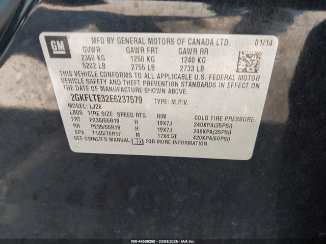 Aukcja sprzedaży 2014 Gmc Terrain Slt-2, vin: 2GKFLTE32E6237579, numer aukcji: 44506258