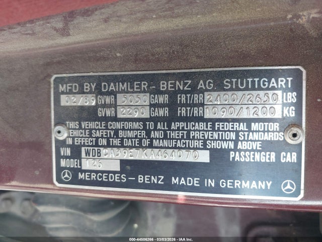 1989 MERCEDES-BENZ 560 WDBCA39E7KA464070 Photo 8