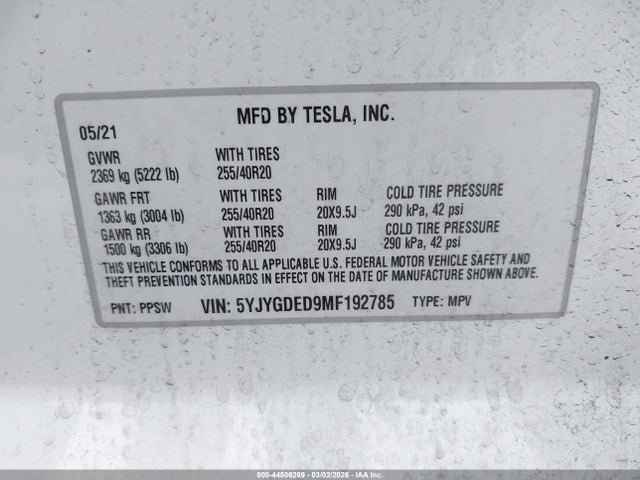 2021 TESLA MODEL Y 5YJYGDED9MF192785 Photo 8