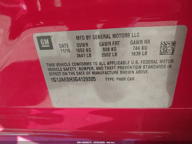 1G1JA6SH3G4129305 Chevrolet Sonic Ls Auto