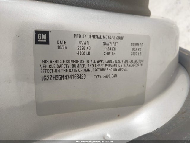 44506329 :رقم المزاد ، 1G2ZH35N474168429 vin ، 2007 Pontiac G6 Gt مزاد بيع