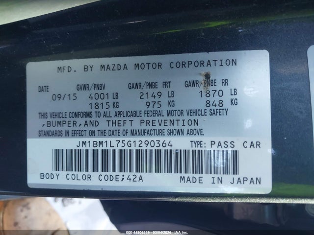 2016 Mazda Mazda3 I Touring მანქანა იყიდება აუქციონზე, vin: JM1BM1L75G1290364, აუქციონის ნომერი: 44506339