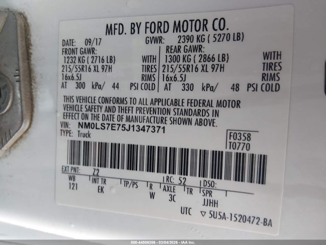 Продажа на аукционе авто 2018 Ford Transit Connect Xl, vin: NM0LS7E75J1347371, номер лота: 44506356