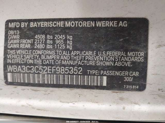Aukcja sprzedaży 2014 Bmw 320i Xdrive, vin: WBA3C3C52EF985352, numer aukcji: 44506377