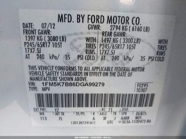 Продаж на аукціоні авто 2013 Ford Explorer, vin: 1FM5K7B86DGA99279, номер лоту: 44506403
