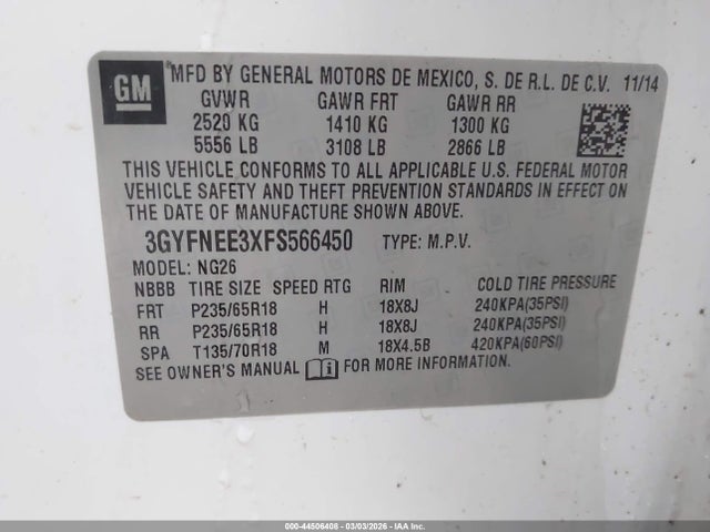 2015 CADILLAC SRX 3GYFNEE3XFS566450 Photo 8