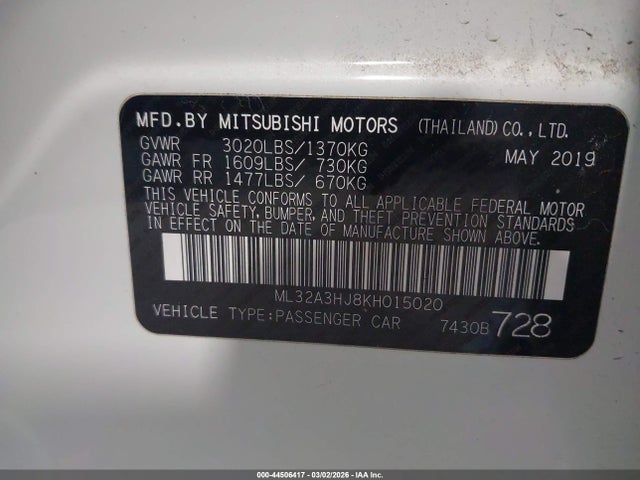 2019 MITSUBISHI MIRAGE ML32A3HJ8KH015020 Photo 8