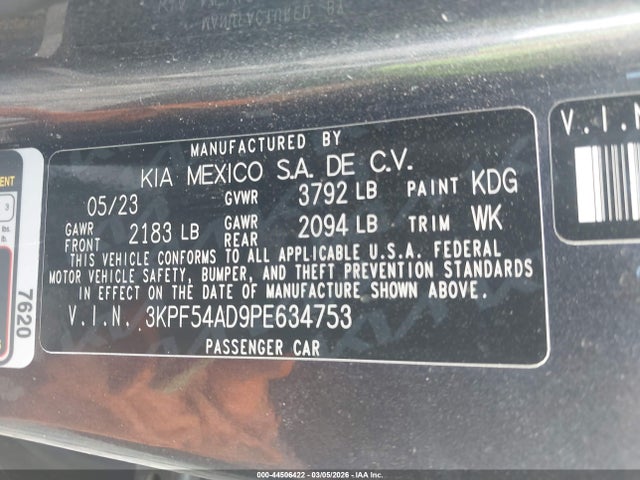 44506422 :رقم المزاد ، 3KPF54AD9PE634753 vin ، 2023 Kia Forte Gt-line مزاد بيع