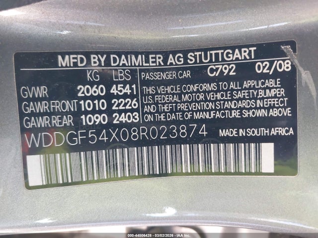 Aukcja sprzedaży 2008 Mercedes-benz C 300 Sport, vin: WDDGF54X08R023874, numer aukcji: 44506428