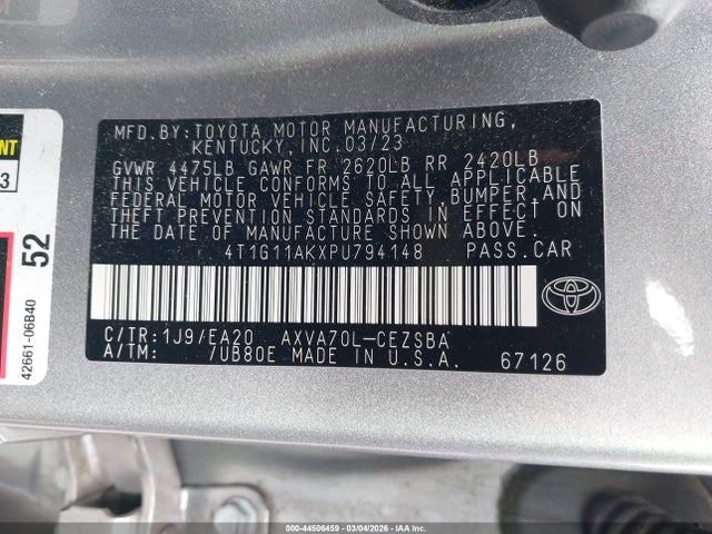 4T1G11AKXPU794148 Toyota CAMRY SE