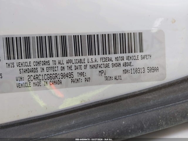 Aukcja sprzedaży 2016 Chrysler Town & Country Touring-l, vin: 2C4RC1CG6GR190495, numer aukcji: 44506478