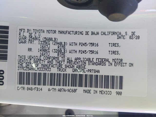 3TMCZ5ANXLM333933 Toyota Tacoma Sr V6