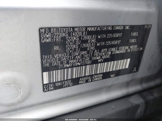 Продаж на аукціоні авто 2021 Toyota Rav4 Hybrid Le, vin: 2T3MWRFV9MW127080, номер лоту: 44506505