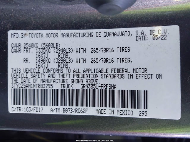 3TYCZ5AN1NT083795 Toyota Tacoma Trd Off Road