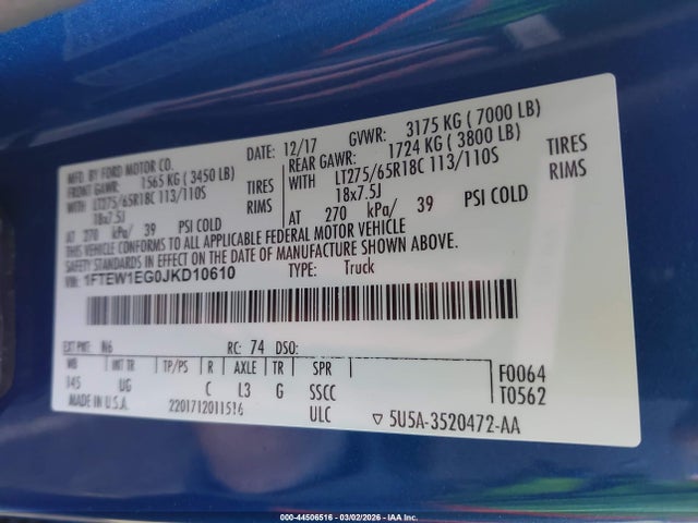 1FTEW1EG0JKD10610 Ford F-150 Xlt