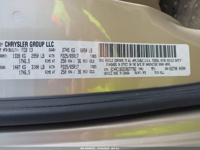44506523 :رقم المزاد ، 2C4RC1BG5DR677782 vin ، 2013 Chrysler Town & Country Touring مزاد بيع