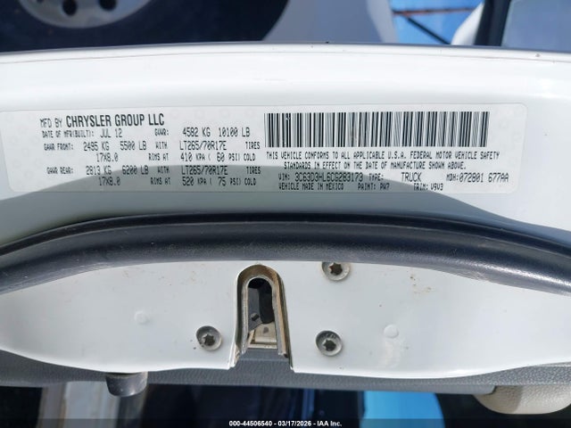 44506540 :رقم المزاد ، 3C63D3HL6CG283173 vin ، 2012 Ram 3500 Slt مزاد بيع