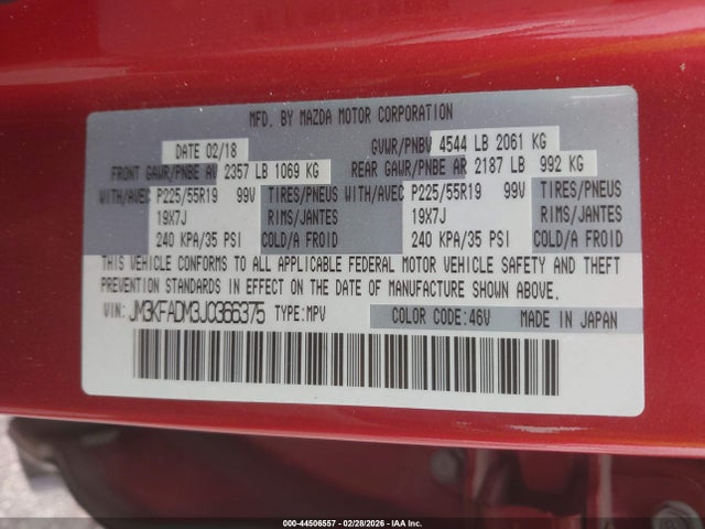 Aukcja sprzedaży 2018 Mazda Cx-5 Grand Touring, vin: JM3KFADM3J0366375, numer aukcji: 44506557
