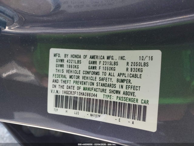 1HGCR2F10HA086044 Honda Accord Sport Se