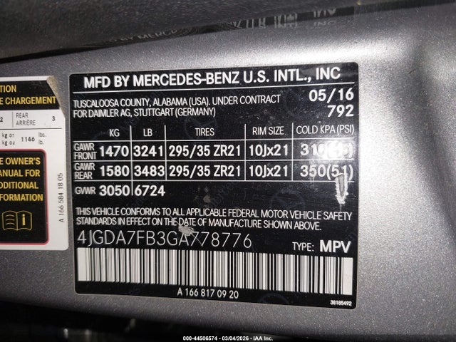 Продажа на аукционе авто 2016 Mercedes-benz Amg Gle 63 S 4matic, vin: 4JGDA7FB3GA778776, номер лота: 44506574
