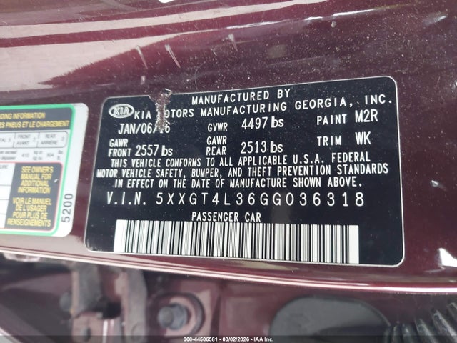 5XXGT4L36GG036318 KIA Optima Lx