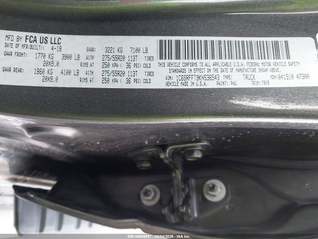 Aukcja sprzedaży 2019 Ram 1500 Big Horn/lone Star  4x4 5'7 Box, vin: 1C6SRFFT9KN536543, numer aukcji: 44506597