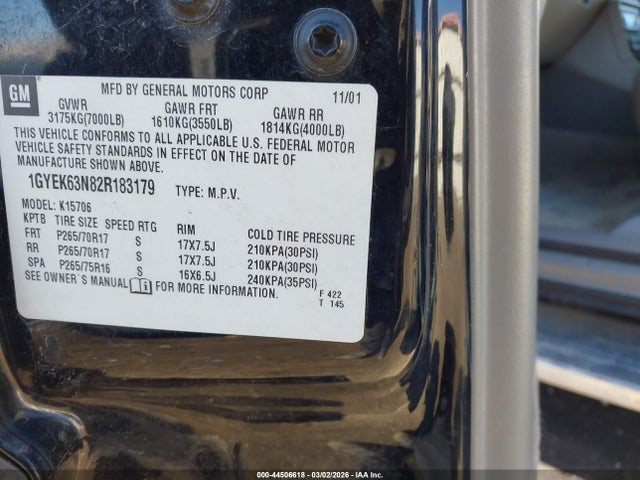 2002 CADILLAC ESCALADE 1GYEK63N82R183179 Photo 8