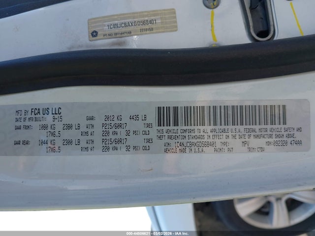 Продаж на аукціоні авто 2016 Jeep Compass Sport, vin: 1C4NJCBAXGD568401, номер лоту: 44506621