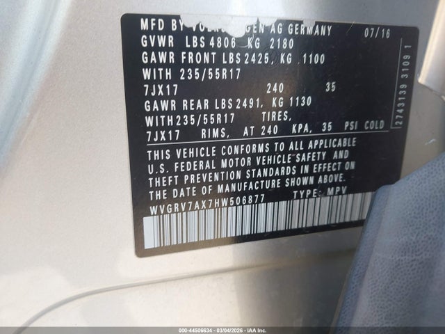 WVGRV7AX7HW506877 Volkswagen Tiguan 2.0t Wolfsburg Edition