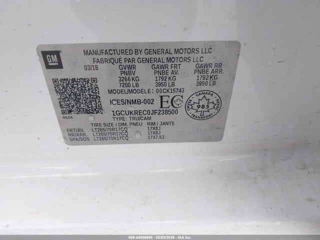 2018 CHEVROLET SILVERADO 1500 1GCUKREC0JF238500 Photo 8