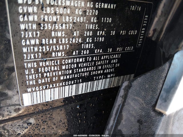 Aukcja sprzedaży 2017 Volkswagen Tiguan 2.0t Wolfsburg Edition, vin: WVGSV7AXXHK008715, numer aukcji: 44506698