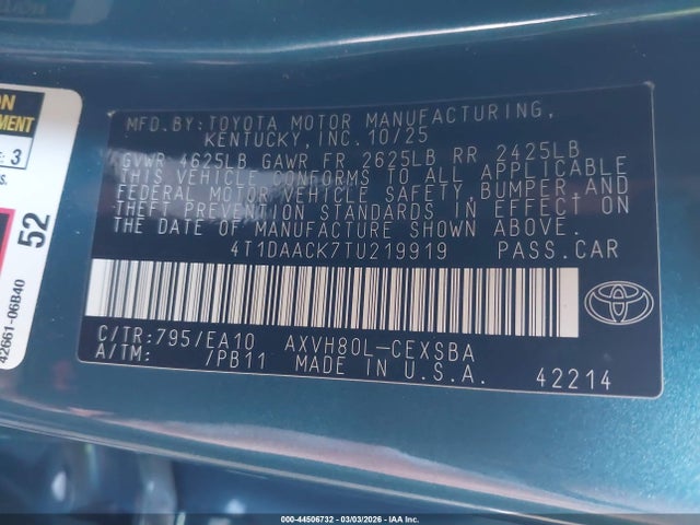 Toyota CAMRY SE 2026 4T1DAACK7TU219919 Image 9