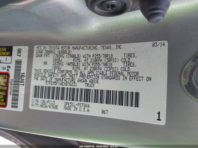 5TFEM5F14EX076231 Toyota Tundra Sr5 4.6l V8