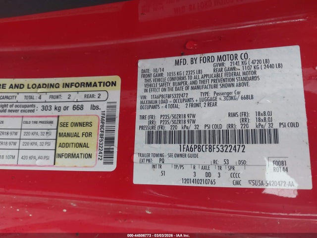 2015 FORD MUSTANG 1FA6P8CF8F5322472 Photo 8