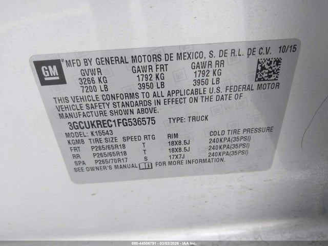 Chevrolet Silverado 1500 2lt 2015 3GCUKREC1FG536575 Image 9