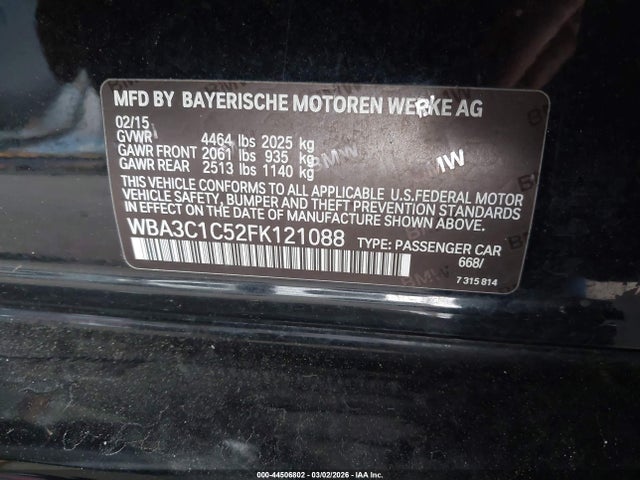 44506802 :رقم المزاد ، WBA3C1C52FK121088 vin ، 2015 Bmw 328i مزاد بيع