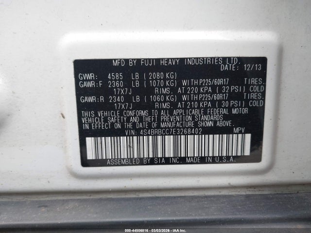 Subaru Outback 2.5i Premium 2014 4S4BRBCC7E3268402 Image 9
