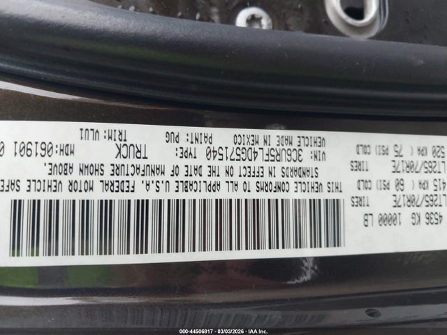 2013 Ram 2500 Laramie მანქანა იყიდება აუქციონზე, vin: 3C6UR5FL4DG571540, აუქციონის ნომერი: 44506817