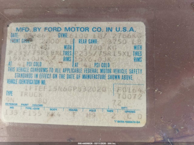 1986 FORD F150 1FTEF15N6GPB32020 Photo 8