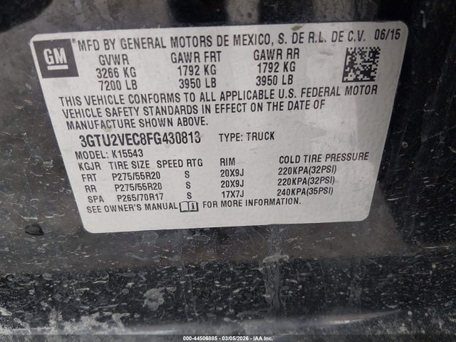 44506885 :رقم المزاد ، 3GTU2VEC8FG430813 vin ، 2015 Gmc Sierra 1500 Slt مزاد بيع