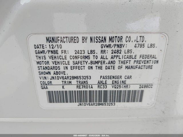 Продажа на аукционе авто 2011 Infiniti G25x, vin: JN1DV6AR2BM653253, номер лота: 44506907