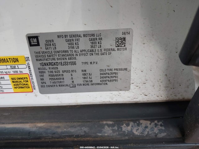 Chevrolet Traverse 1lt 2014 1GNKRGKD1EJ331556 Image 9
