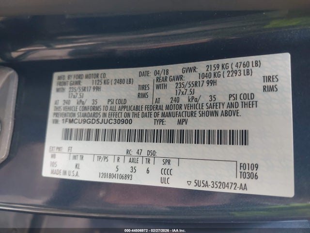 Ford ESCAPE SE 2018 1FMCU9GD5JUC30900 Image 9
