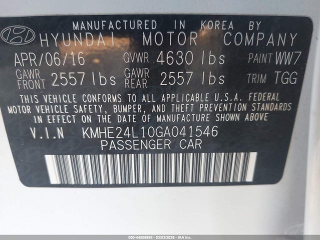 KMHE24L10GA041546 Hyundai Sonata Hybrid Se