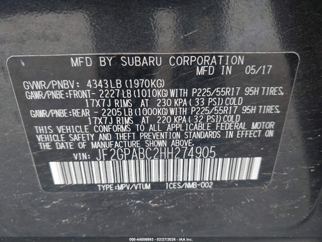 Продаж на аукціоні авто 2017 Subaru Crosstrek 2.0i Premium, vin: JF2GPABC2HH274905, номер лоту: 44506993