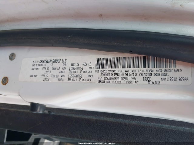 44506998 :رقم المزاد ، 3C6JR7AT6EG176654 vin ، 2014 Ram 1500 Tradesman مزاد بيع