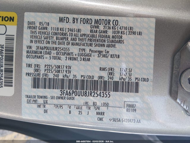 Ford Fusion Hybrid S 2018 3FA6P0UU8JR254355 Image 9