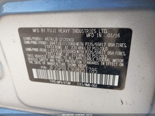 Продажа на аукционе авто 2016 Subaru Crosstrek Hybrid Touring, vin: JF2GPBLC9GH251785, номер лота: 44507008