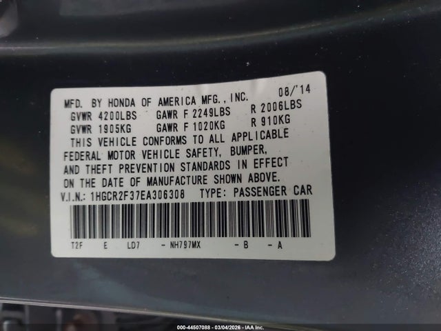 Honda ACCORD LX 2014 1HGCR2F37EA306308 Image 9
